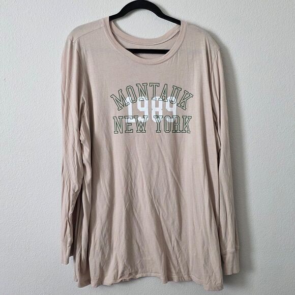 torrid Tops - Torrid Women's Size 2 Beige Montauk New York 1989 Graphic Long Sleeve Tee Plus
